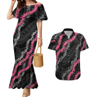 Guam Bougainvillea Lei Couples Matching Mermaid Dress and Hawaiian Shirt Chamorro Tribal Pattern LT9 Black - Polynesian Pride