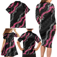 Guam Bougainvillea Lei Family Matching Long Sleeve Bodycon Dress and Hawaiian Shirt Chamorro Tribal Pattern LT9 - Polynesian Pride