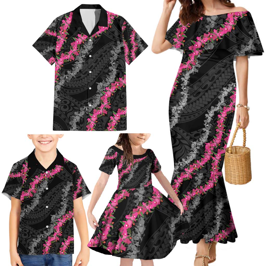 Guam Bougainvillea Lei Family Matching Mermaid Dress and Hawaiian Shirt Chamorro Tribal Pattern LT9 - Polynesian Pride
