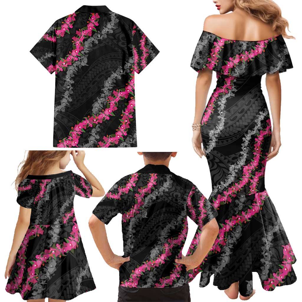 Guam Bougainvillea Lei Family Matching Mermaid Dress and Hawaiian Shirt Chamorro Tribal Pattern LT9 - Polynesian Pride
