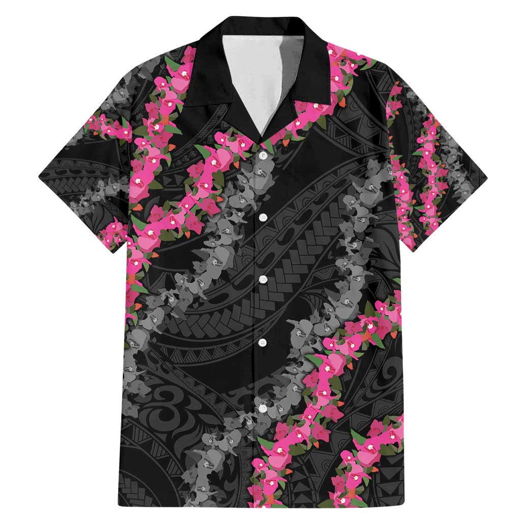 Guam Bougainvillea Lei Family Matching Mermaid Dress and Hawaiian Shirt Chamorro Tribal Pattern LT9 Dad's Shirt - Short Sleeve Black - Polynesian Pride