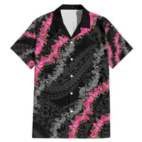 Guam Bougainvillea Lei Family Matching Mermaid Dress and Hawaiian Shirt Chamorro Tribal Pattern LT9 Dad's Shirt - Short Sleeve Black - Polynesian Pride