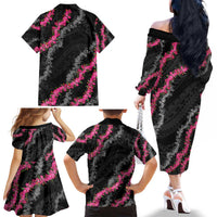 Guam Bougainvillea Lei Family Matching Off The Shoulder Long Sleeve Dress and Hawaiian Shirt Chamorro Tribal Pattern LT9 - Polynesian Pride