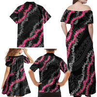 Guam Bougainvillea Lei Family Matching Off Shoulder Maxi Dress and Hawaiian Shirt Chamorro Tribal Pattern LT9 - Polynesian Pride