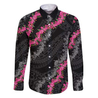 Guam Bougainvillea Lei Family Matching Off Shoulder Maxi Dress and Hawaiian Shirt Chamorro Tribal Pattern LT9 Dad's Shirt - Long Sleeve Black - Polynesian Pride