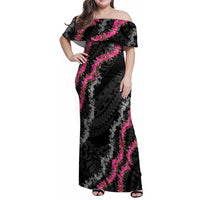 Guam Bougainvillea Lei Family Matching Off Shoulder Maxi Dress and Hawaiian Shirt Chamorro Tribal Pattern LT9 Mom's Dress Black - Polynesian Pride