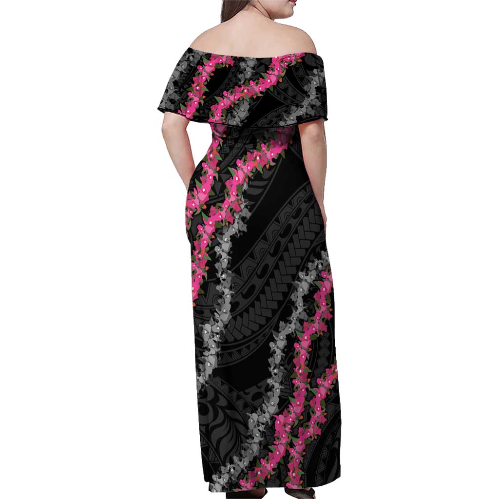 Guam Bougainvillea Lei Family Matching Off Shoulder Maxi Dress and Hawaiian Shirt Chamorro Tribal Pattern LT9 - Polynesian Pride