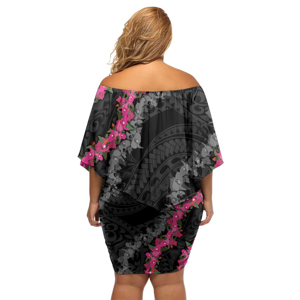 Guam Bougainvillea Lei Family Matching Off Shoulder Short Dress and Hawaiian Shirt Chamorro Tribal Pattern LT9 - Polynesian Pride