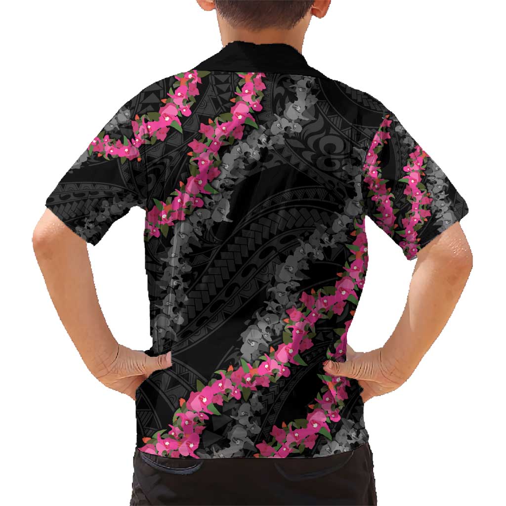 Guam Bougainvillea Lei Family Matching Short Sleeve Bodycon Dress and Hawaiian Shirt Chamorro Tribal Pattern LT9 - Polynesian Pride