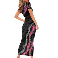 Guam Bougainvillea Lei Family Matching Short Sleeve Bodycon Dress and Hawaiian Shirt Chamorro Tribal Pattern LT9 - Polynesian Pride