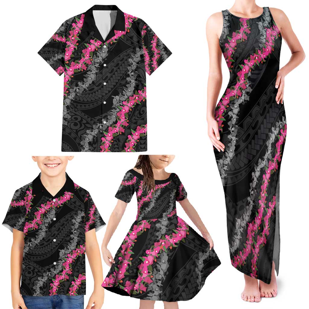 Guam Bougainvillea Lei Family Matching Tank Maxi Dress and Hawaiian Shirt Chamorro Tribal Pattern LT9 - Polynesian Pride