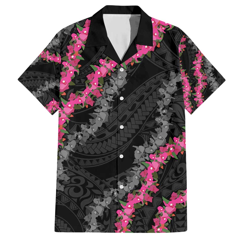 Guam Bougainvillea Lei Hawaiian Shirt Chamorro Tribal Pattern LT9 Black - Polynesian Pride