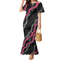 Guam Bougainvillea Lei Mermaid Dress Chamorro Tribal Pattern LT9 Women Black - Polynesian Pride