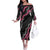 Guam Bougainvillea Lei Off The Shoulder Long Sleeve Dress Chamorro Tribal Pattern
