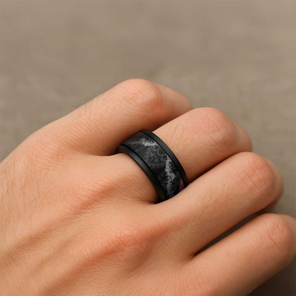 Guam Bougainvillea Lei Spinner Ring Chamorro Tribal Pattern - Polynesian Pride