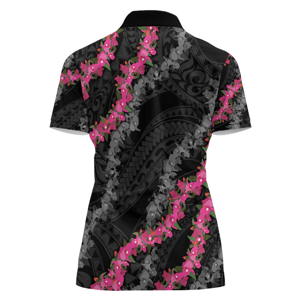 Guam Bougainvillea Lei Women Polo Shirt Chamorro Tribal Pattern
