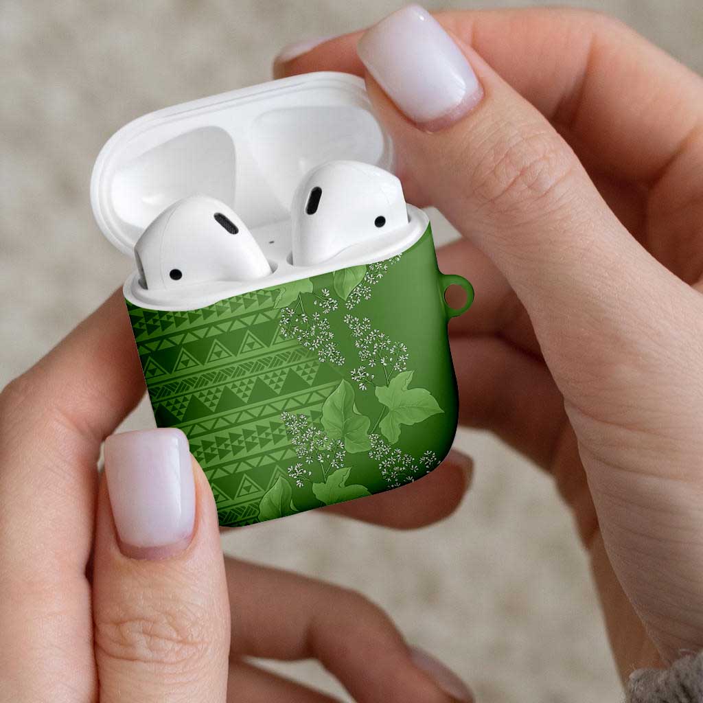 Hawaii Molokai Island Kukui Nut Flowers AirPods Case Tribal Kakau Pattern - Polynesian Pride