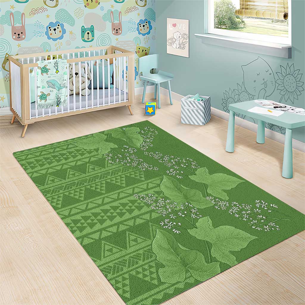Hawaii Molokai Island Kukui Nut Flowers Area Rug Tribal Kakau Pattern
