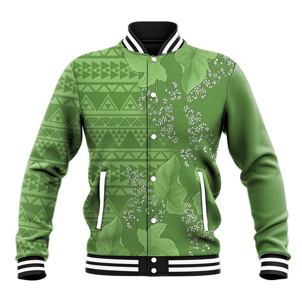 Hawaii Molokai Island Kukui Nut Flowers Baseball Jacket Tribal Kakau Pattern LT9 Unisex Green - Polynesian Pride