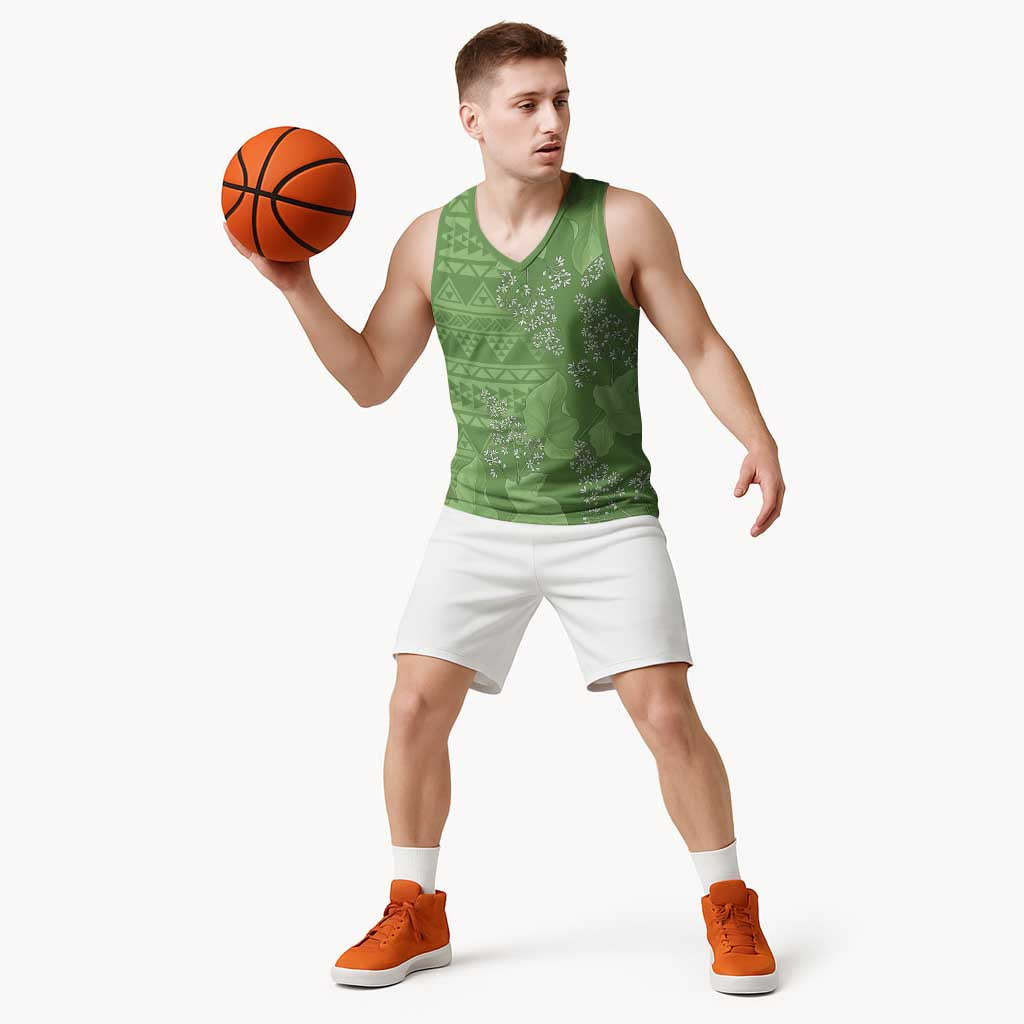 Hawaii Molokai Island Kukui Nut Flowers Basketball Jersey Tribal Kakau Pattern - Polynesian Pride