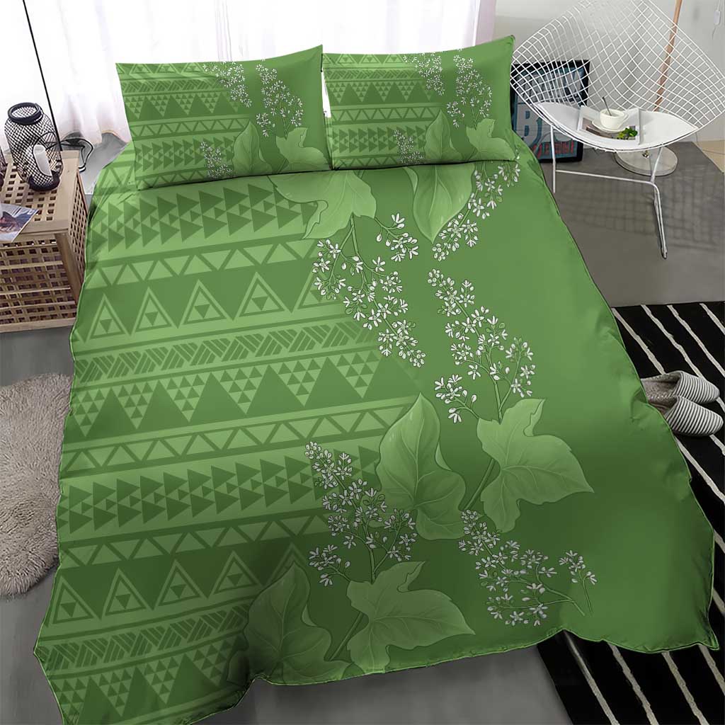 Hawaii Molokai Island Kukui Nut Flowers Bedding Set Tribal Kakau Pattern
