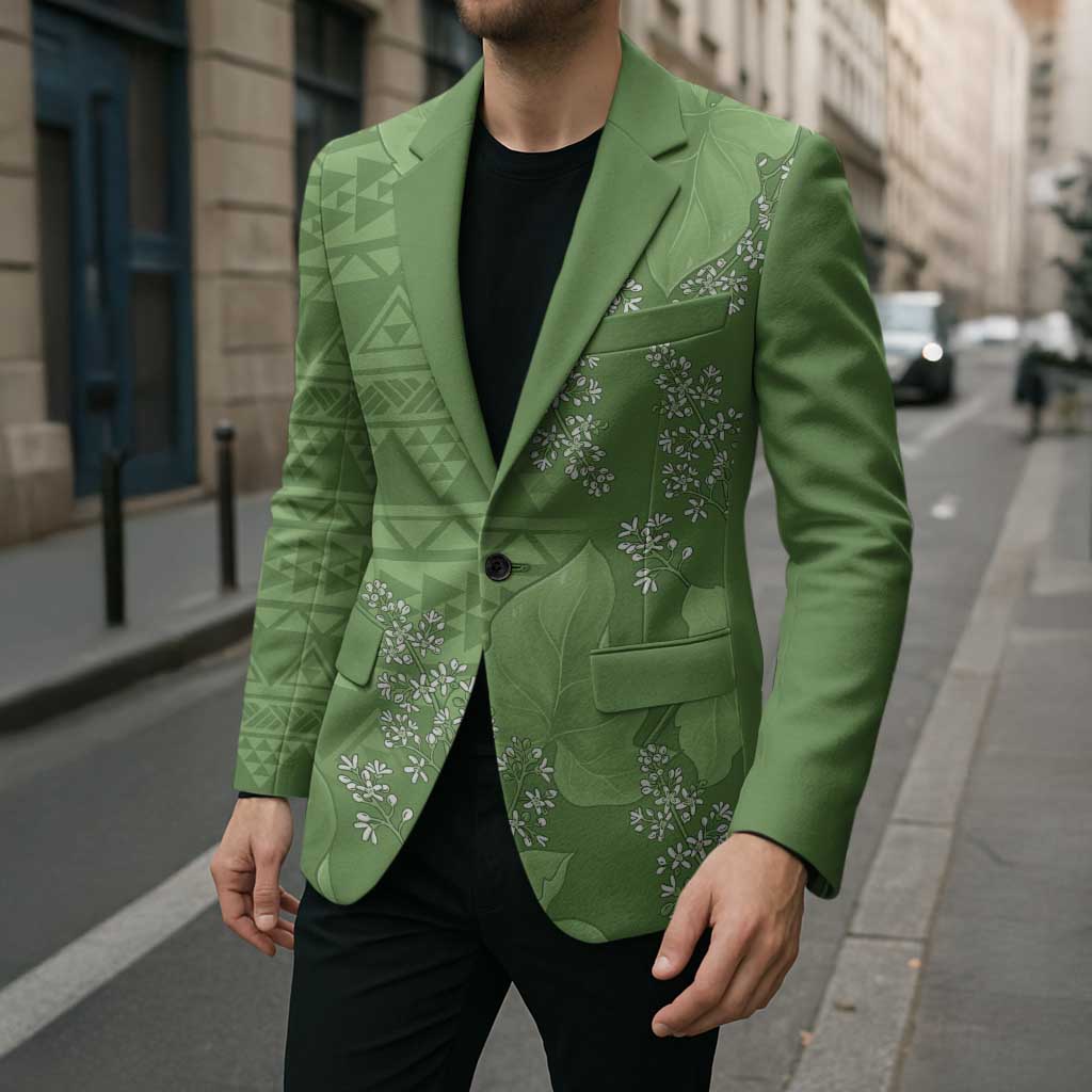 Hawaii Molokai Island Kukui Nut Flowers Blazer Tribal Kakau Pattern - Polynesian Pride