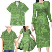 Hawaii Molokai Island Kukui Nut Flowers Family Matching Long Sleeve Bodycon Dress and Hawaiian Shirt Tribal Kakau Pattern LT9 - Polynesian Pride