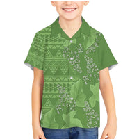 Hawaii Molokai Island Kukui Nut Flowers Family Matching Mermaid Dress and Hawaiian Shirt Tribal Kakau Pattern LT9 Son's Shirt Green - Polynesian Pride