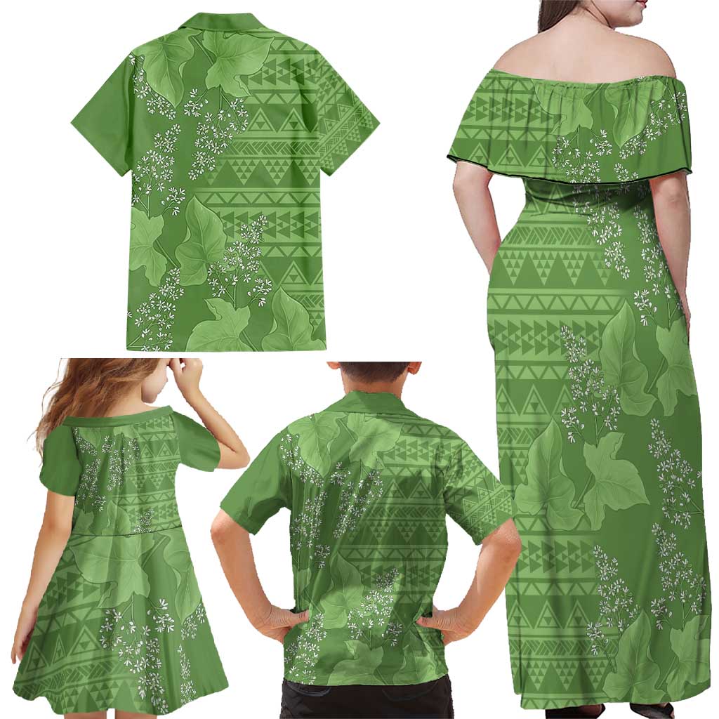 Hawaii Molokai Island Kukui Nut Flowers Family Matching Off Shoulder Maxi Dress and Hawaiian Shirt Tribal Kakau Pattern LT9 - Polynesian Pride