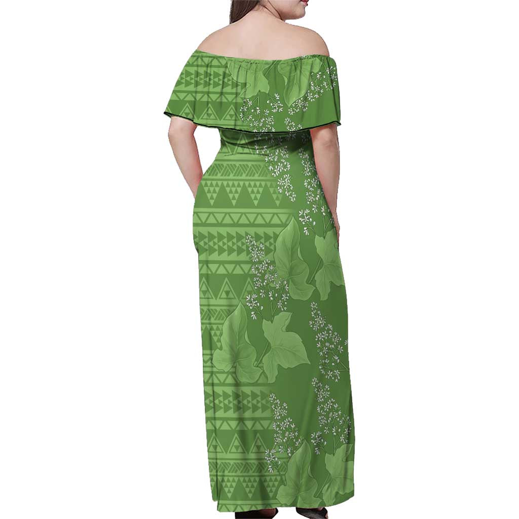 Hawaii Molokai Island Kukui Nut Flowers Family Matching Off Shoulder Maxi Dress and Hawaiian Shirt Tribal Kakau Pattern LT9 - Polynesian Pride