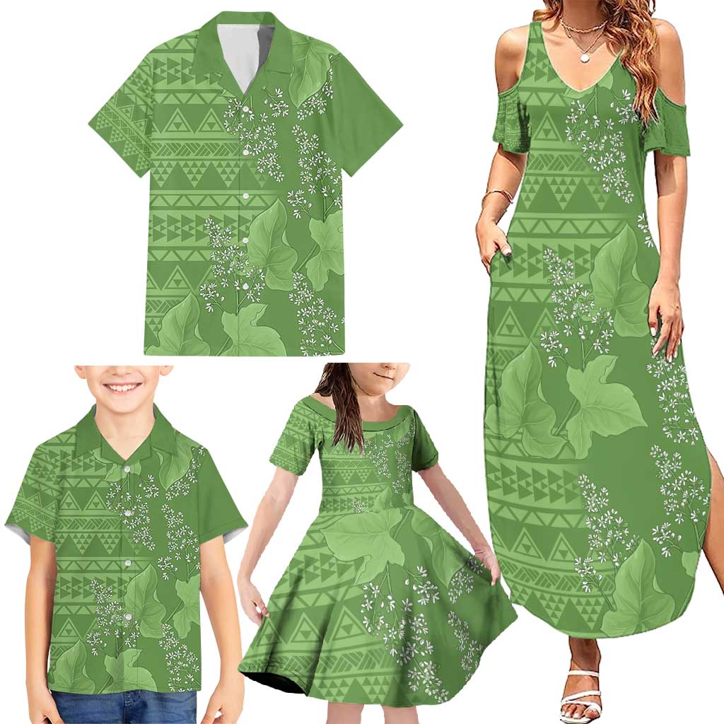 Hawaii Molokai Island Kukui Nut Flowers Family Matching Summer Maxi Dress and Hawaiian Shirt Tribal Kakau Pattern LT9 - Polynesian Pride