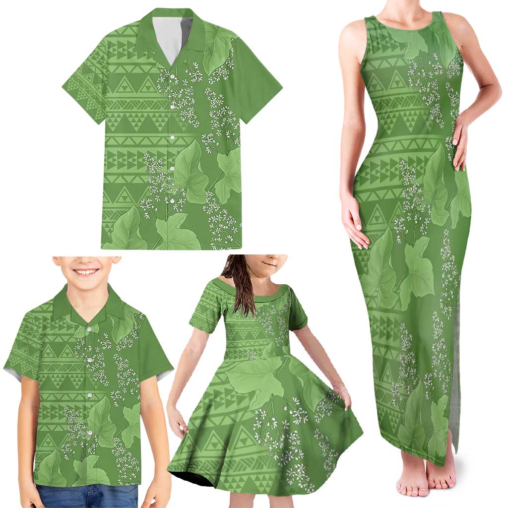 Hawaii Molokai Island Kukui Nut Flowers Family Matching Tank Maxi Dress and Hawaiian Shirt Tribal Kakau Pattern LT9 - Polynesian Pride