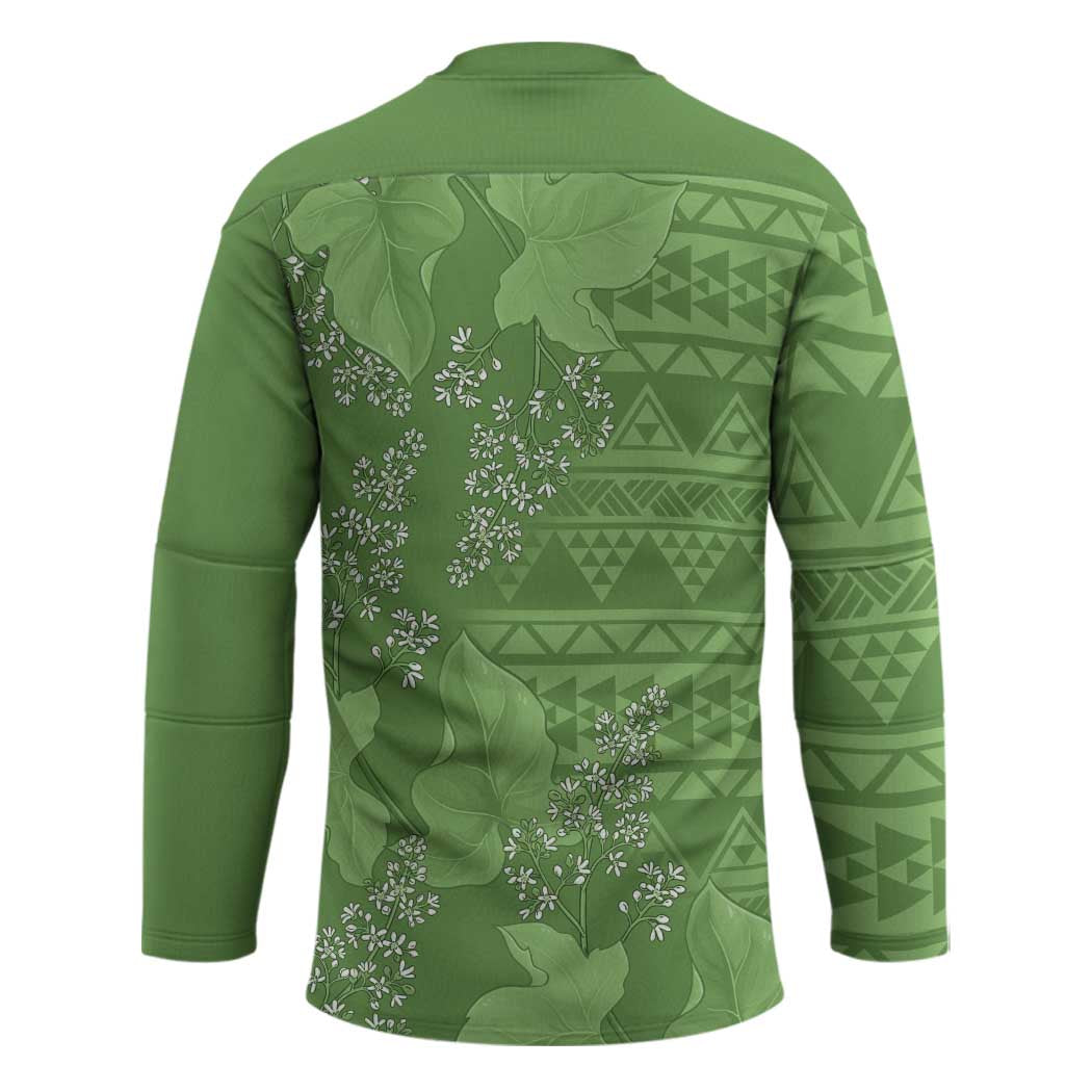 Hawaii Molokai Island Kukui Nut Flowers Hockey Jersey Tribal Kakau Pattern - Polynesian Pride