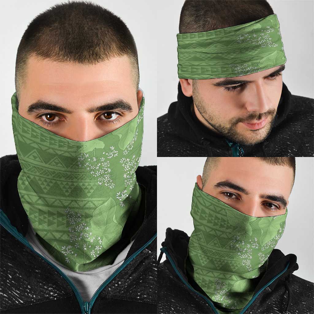 Hawaii Molokai Island Kukui Nut Flowers Neck Gaiter Tribal Kakau Pattern - Polynesian Pride