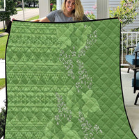 Hawaii Molokai Island Kukui Nut Flowers Quilt Tribal Kakau Pattern LT9 Green - Polynesian Pride
