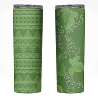 Hawaii Molokai Island Kukui Nut Flowers Skinny Tumbler Tribal Kakau Pattern LT9 Green - Polynesian Pride