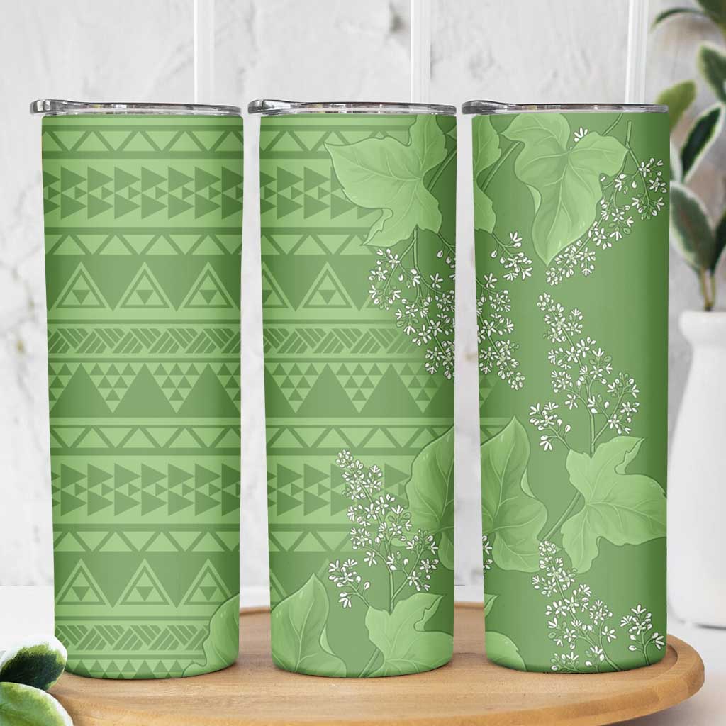 Hawaii Molokai Island Kukui Nut Flowers Skinny Tumbler Tribal Kakau Pattern LT9 - Polynesian Pride