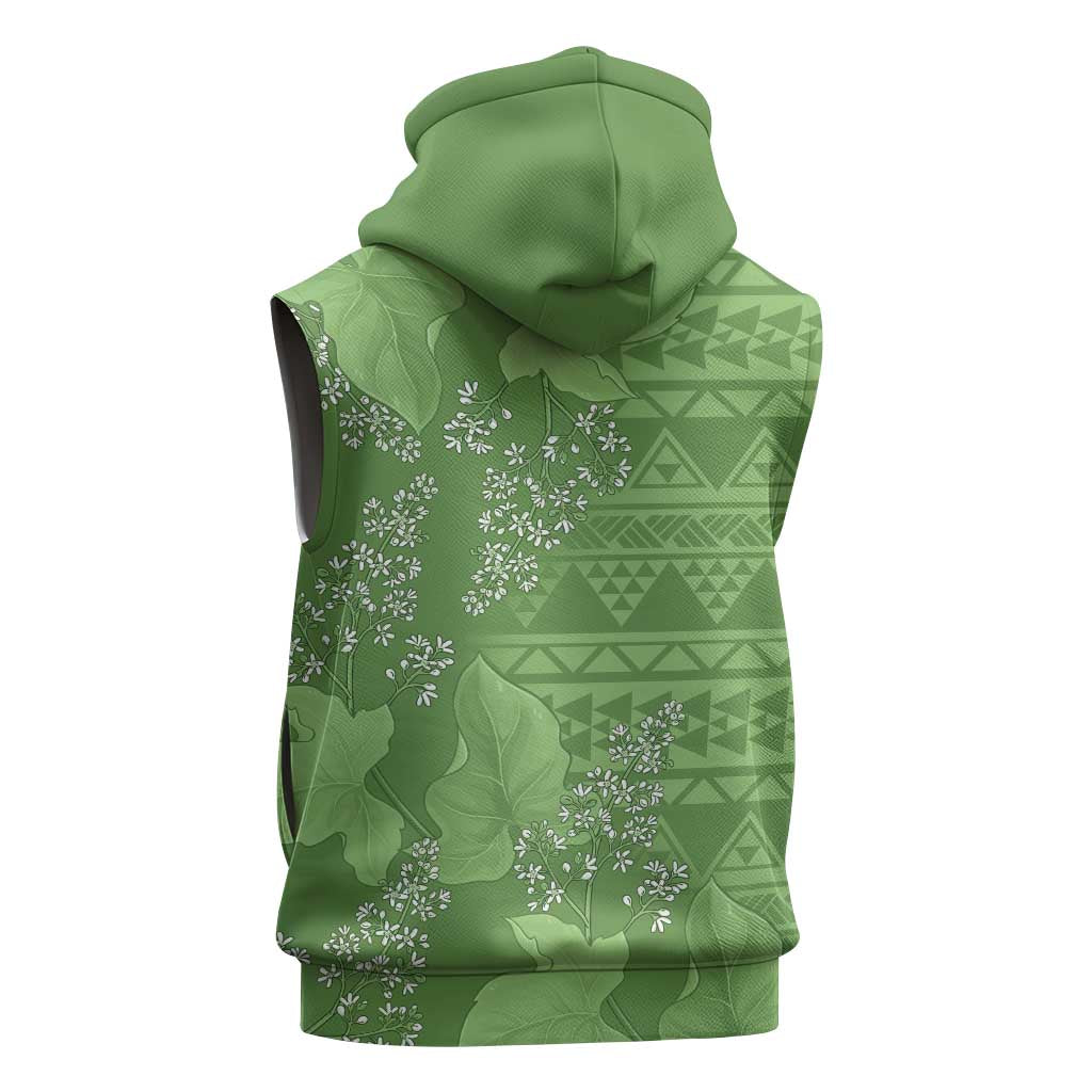 Hawaii Molokai Island Kukui Nut Flowers Sleeveless Hoodie Tribal Kakau Pattern - Polynesian Pride