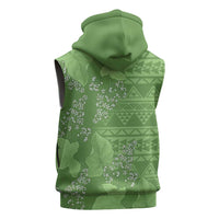 Hawaii Molokai Island Kukui Nut Flowers Sleeveless Hoodie Tribal Kakau Pattern - Polynesian Pride