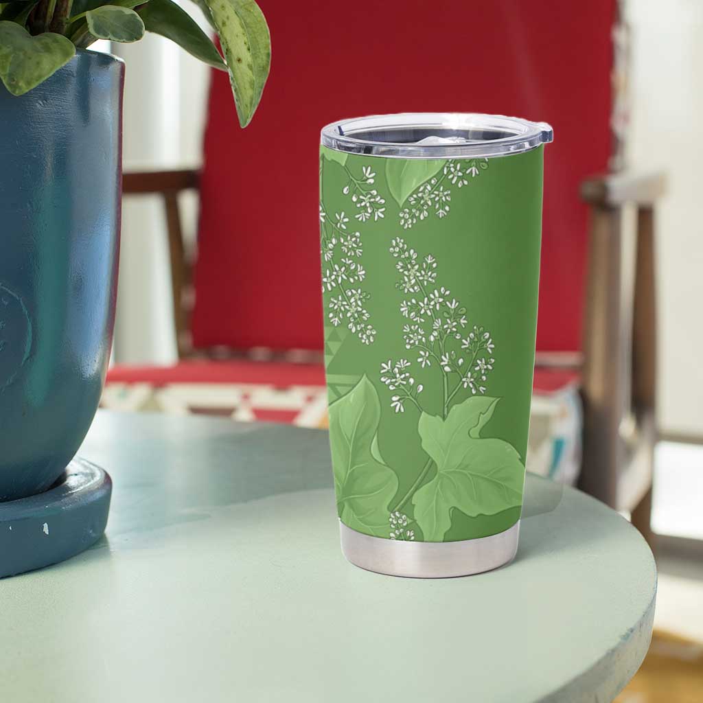 Hawaii Molokai Island Kukui Nut Flowers Tumbler Cup Tribal Kakau Pattern