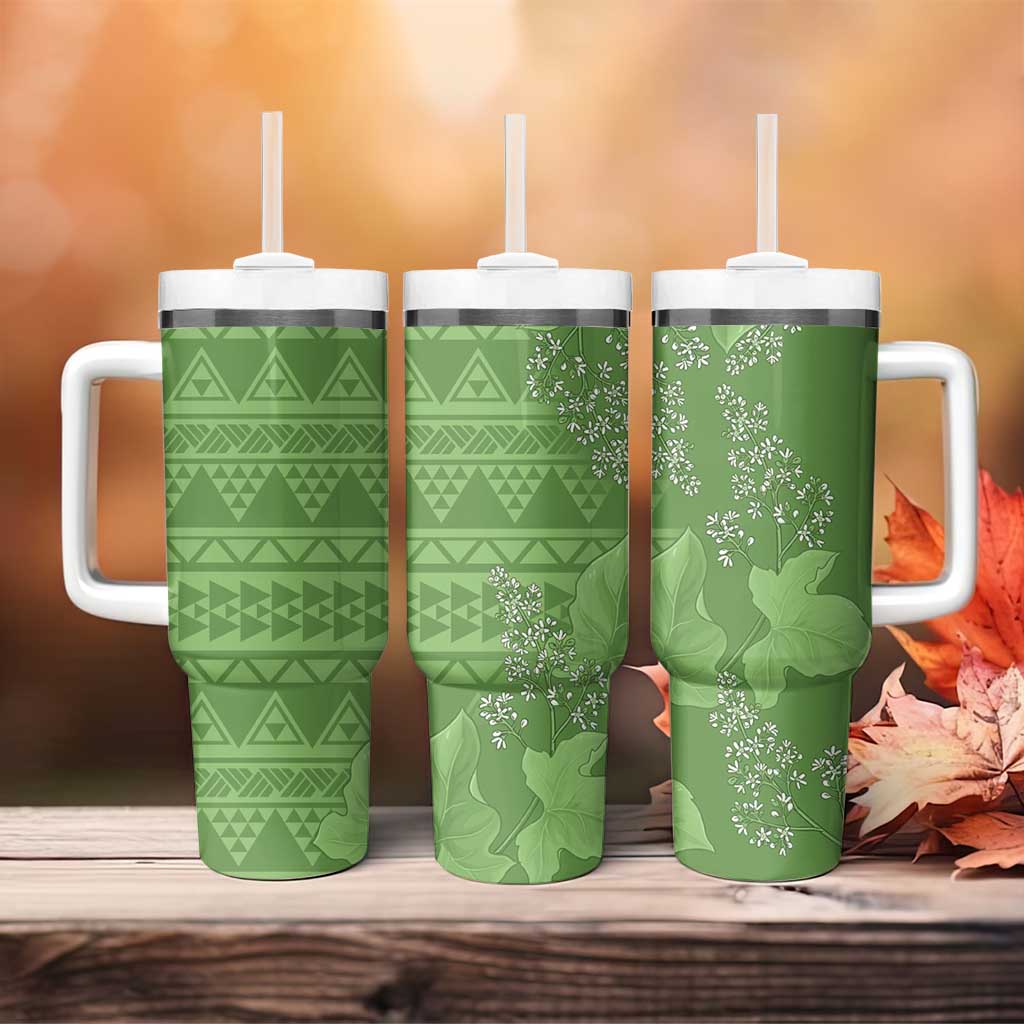 Hawaii Molokai Island Kukui Nut Flowers Tumbler With Handle Tribal Kakau Pattern