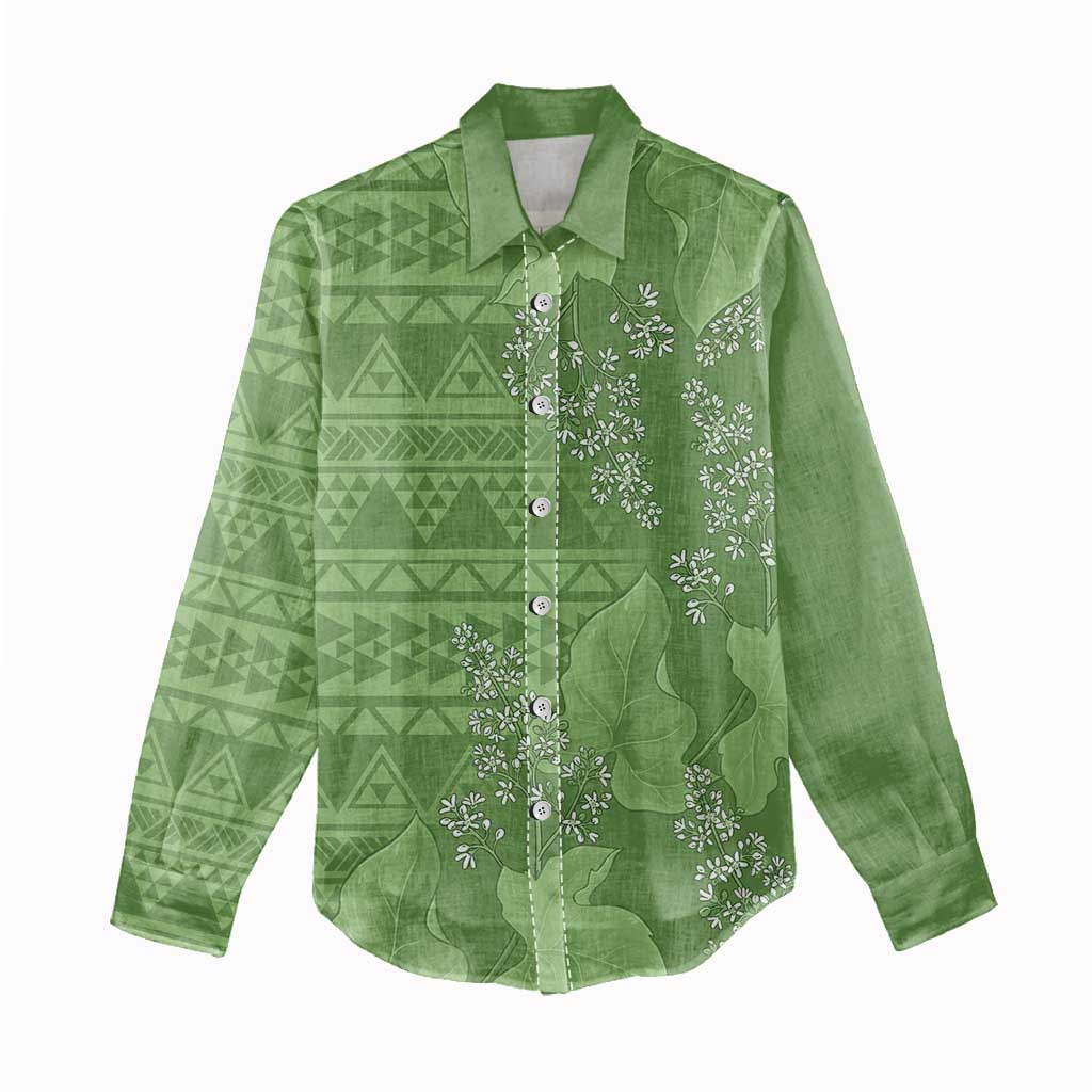 Hawaii Molokai Island Kukui Nut Flowers Women Casual Shirt Tribal Kakau Pattern LT9 - Polynesian Pride