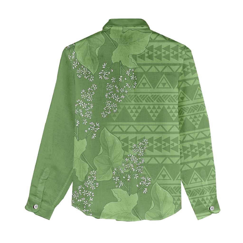 Hawaii Molokai Island Kukui Nut Flowers Women Casual Shirt Tribal Kakau Pattern LT9 - Polynesian Pride