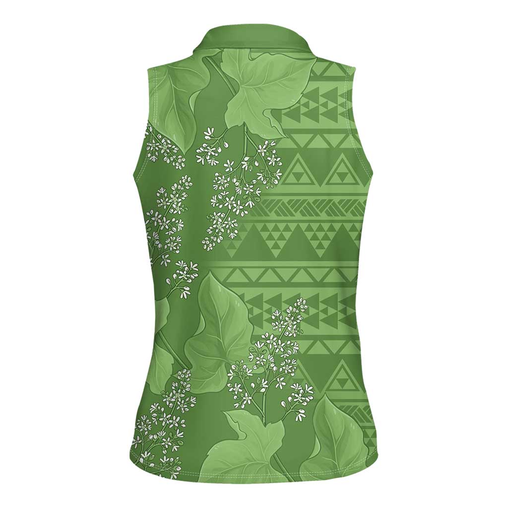 Hawaii Molokai Island Kukui Nut Flowers Women Sleeveless Polo Shirt Tribal Kakau Pattern LT9 - Polynesian Pride