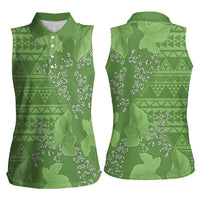 Hawaii Molokai Island Kukui Nut Flowers Women Sleeveless Polo Shirt Tribal Kakau Pattern LT9 - Polynesian Pride