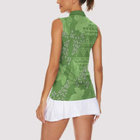 Hawaii Molokai Island Kukui Nut Flowers Women Sleeveless Polo Shirt Tribal Kakau Pattern LT9 - Polynesian Pride