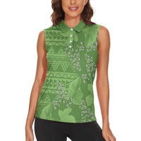 Hawaii Molokai Island Kukui Nut Flowers Women Sleeveless Polo Shirt Tribal Kakau Pattern LT9 - Polynesian Pride