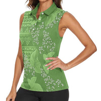 Hawaii Molokai Island Kukui Nut Flowers Women Sleeveless Polo Shirt Tribal Kakau Pattern LT9 - Polynesian Pride