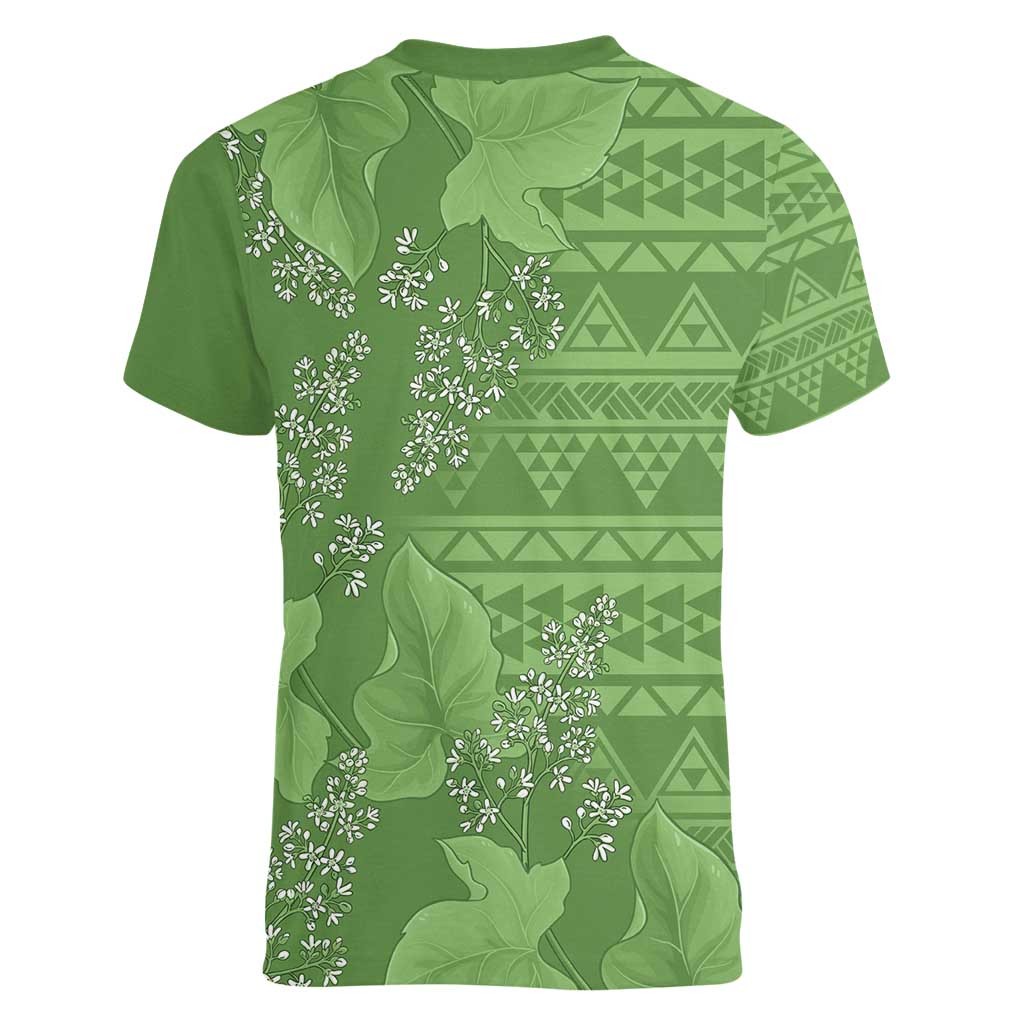 Hawaii Molokai Island Kukui Nut Flowers Women V-Neck T-Shirt Tribal Kakau Pattern LT9 - Polynesian Pride