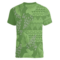 Hawaii Molokai Island Kukui Nut Flowers Women V-Neck T-Shirt Tribal Kakau Pattern LT9 - Polynesian Pride